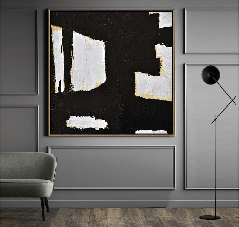 Large Abstract Art Handmade Painting,Handmade Minimal Art Palette Knife Canvas Painting, Black White Beige - Acrylic Painting On Canvas